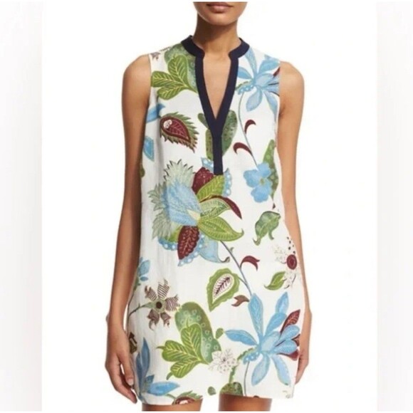 Tory Burch | Women's Floral Linen Blend Mini Dress Size  Small - Picture 1 of 10